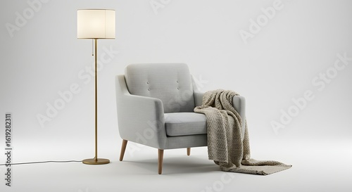 Modern Living Room Interior with Armchair and Floor Lamp