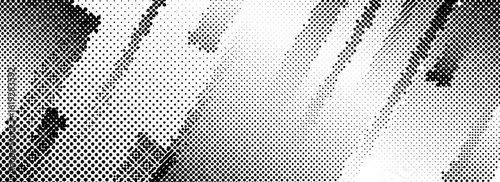 Rough grunge striped halftone texture. Distress dirty paint background. Scuff ragged vector backdrop. Damage diagonal glitch pixel overlay. Dotted wallpaper for banner, poster, magazine, brochure