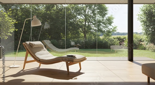 Modern Living Room with Outdoor View and Lounge Chair