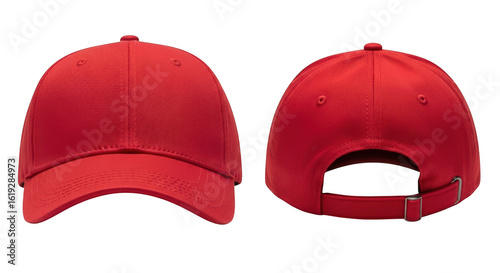 Red baseball cap front and back view isolated on transparent background
