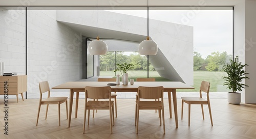 Modern Minimalist Dining Room Interior with Natural Light