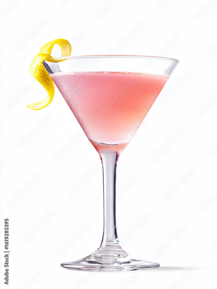 Elegant Pink Cocktail with Lemon Twist in Classic Martini Glass Elegant Pink Cocktail with Lemon Twist in Classic Martini Glass