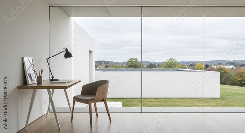 Modern Minimalist Home Office with Landscape View