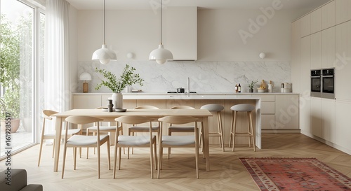 Modern Minimalist Kitchen and Dining Room Interior