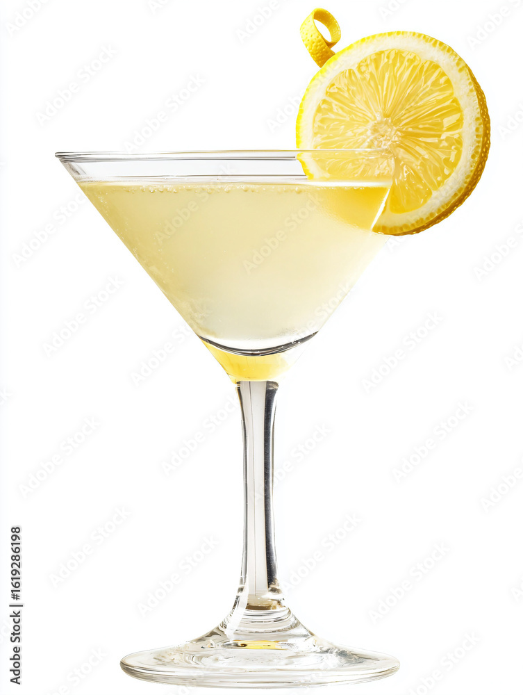 Refreshing Lemon Cocktail in Elegant Glass With Lemon Slice Decoration Refreshing Lemon Cocktail in Elegant Glass With Lemon Slice Decoration