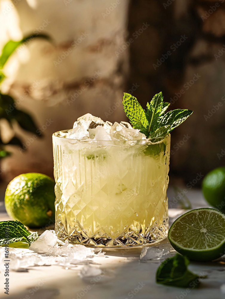 custom made wallpaper toronto digitalRefreshing Lime Cocktail with Mint Leaves and Ice in Glass
