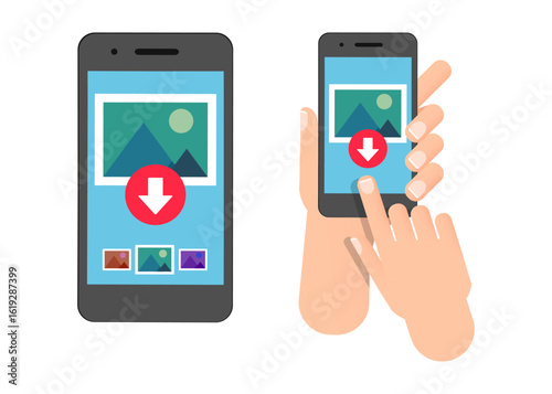 Downloading document with mobile phone concept. Vector illustration stock illustration