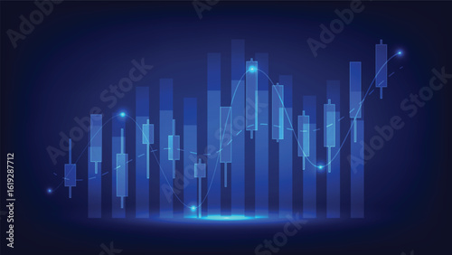 business and finance growth. stock market candlestick chart with bar graph on blue background