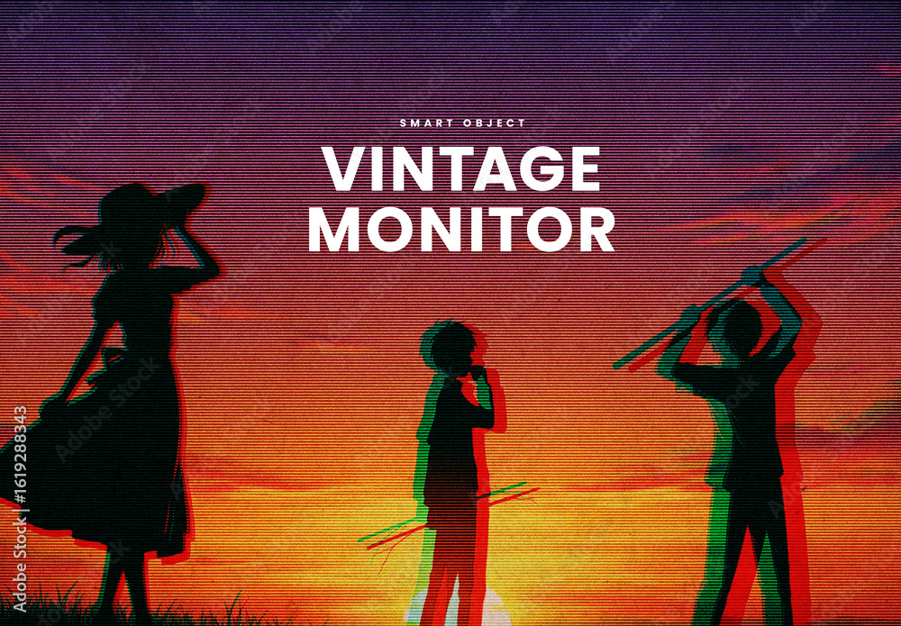 Vintage CRT Monitor Photo Effect Stock Template | Adobe Stock