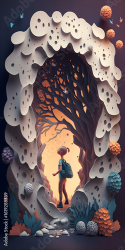 Generative Ai Illustration. Papercut. High quality photo