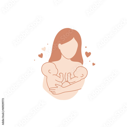 Mother's Love: Minimalist Illustration of Mother Holding Twins