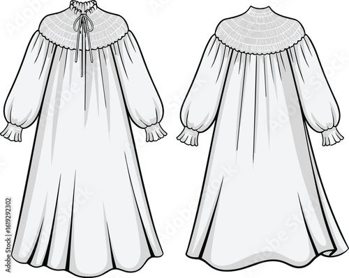 Victorian nightgown fashion illustration, a beautiful hand-drawn sleepwear design for women, vintage nightdress vector art, classic loungewear inspiration.v