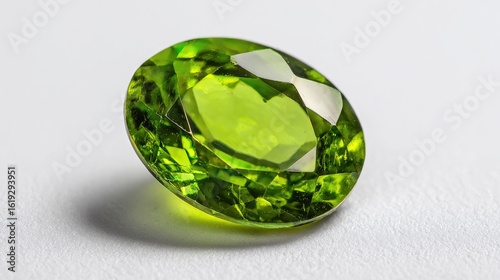 Green gemstone, close-up studio shot, white background, jewelry design