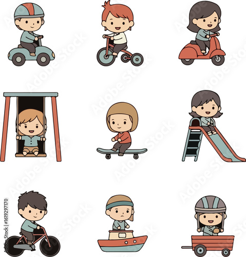 Cartoon Kids Playing - Vector Set