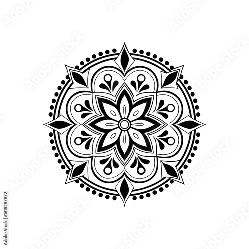 Black and White Mandala Vector Illustration | Intricate Geometric Pattern |