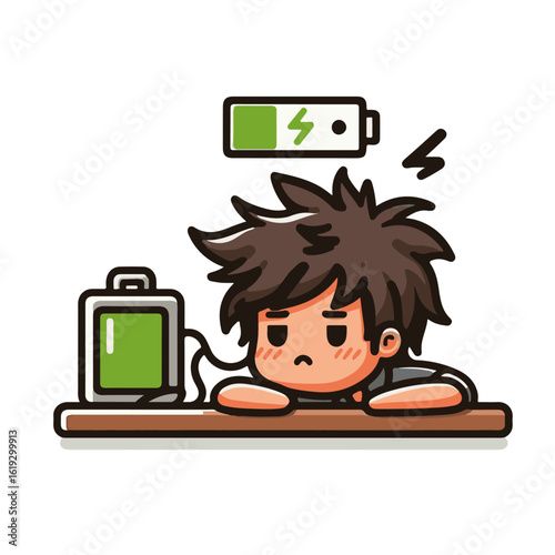 Burnout Illustration – Tired Employee with Low Energy