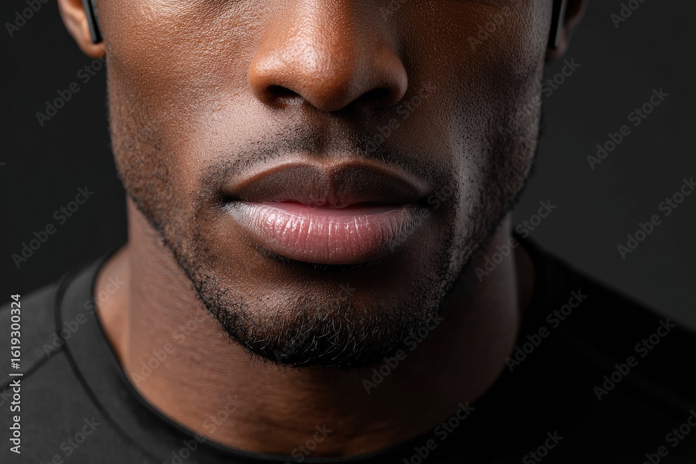Obraz premium Close-up view of a man's face and neck.