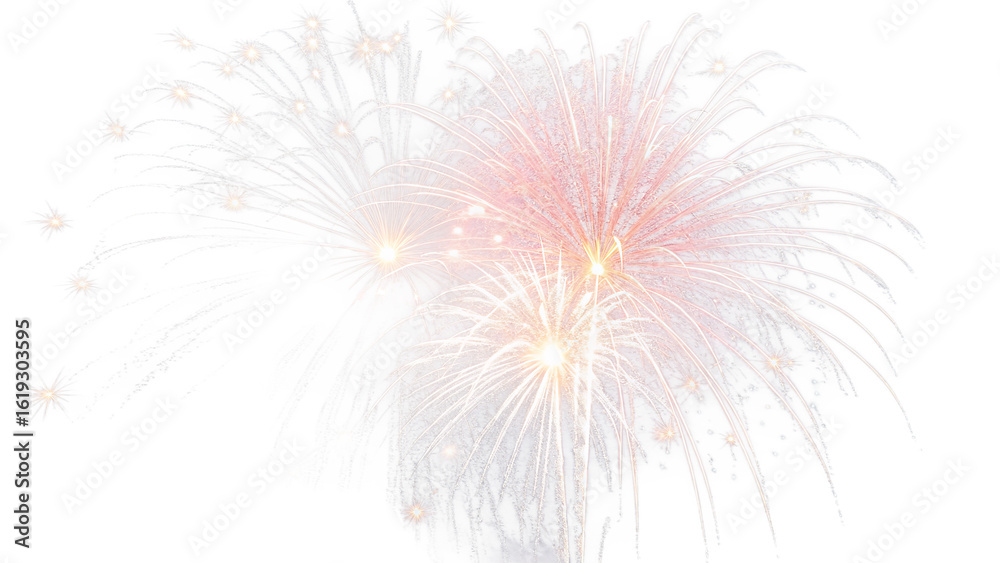 Fototapeta premium Transparent fireworks element with sparkles and star radiance isolated on white background PNG. AI GENERATED.