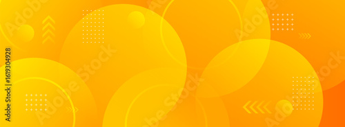 Abstract colorful banner background with modern yellow and orange geometric circles and dynamic shapes for a website.