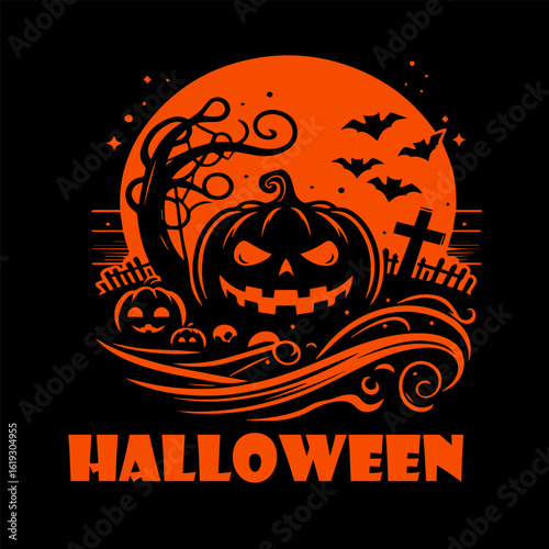 Halloween Night Scene with Jack-o'-Lantern and Moon