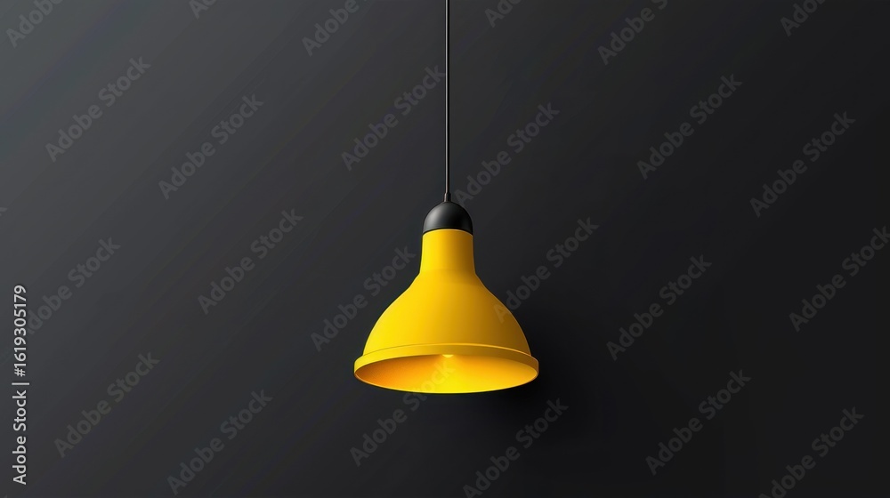 Obraz premium Bright yellow pendant lamp illuminating dark background minimalist design element