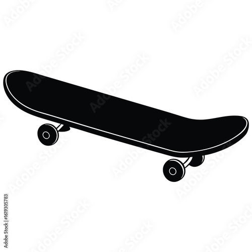Black skateboard with white outline and wheels vector