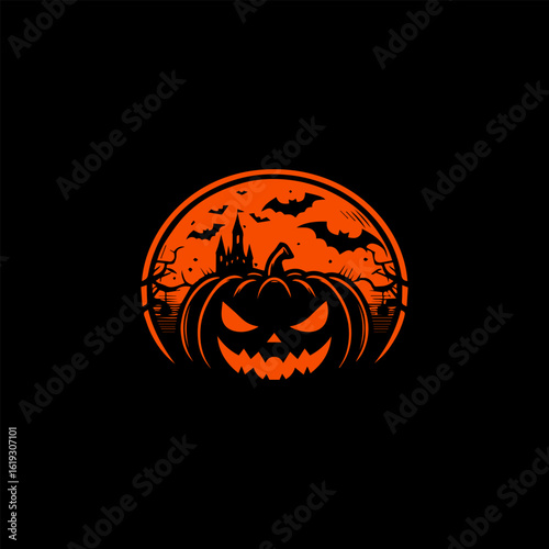 Halloween Night Scene with Jack-o'-Lantern and Moon