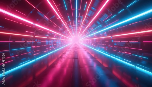 Futuristic Neon Tunnel With Radiant Light Speed Lines