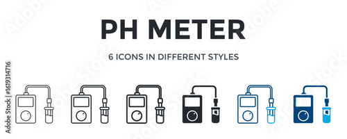 Ph Meter Icon In Different Style Vector Illustration. Designed In Thin Line, Regular Line, Bold Line, Glyph, Color Line, And Color Glyph Style Can Be Used For Web