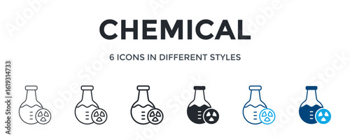 Chemical Icon In Different Style Vector Illustration. Designed In Thin Line, Regular Line, Bold Line, Glyph, Color Line, And Color Glyph Style Can Be Used For Web
