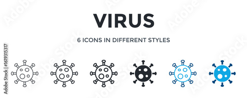 Virus Icon In Different Style Vector Illustration. Designed In Thin Line, Regular Line, Bold Line, Glyph, Color Line, And Color Glyph Style Can Be Used For Web