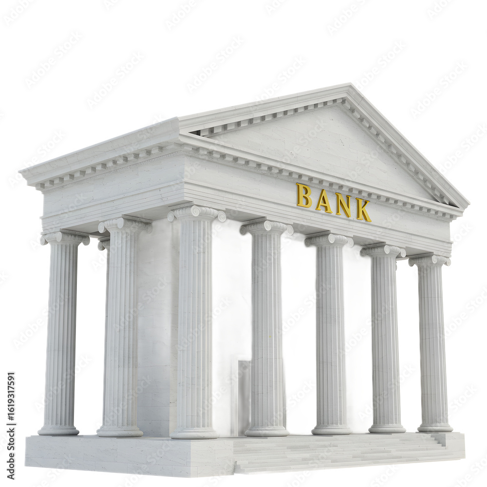 Fototapeta premium White Classical Bank Building with Columns and Pediment in Modern Style