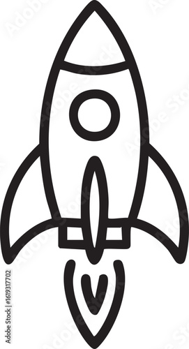 Rocket Ship Line Art Minimalist Vector Illustration Spacecraft Symbol For Startup Launch Innovation Space Travel Future Design