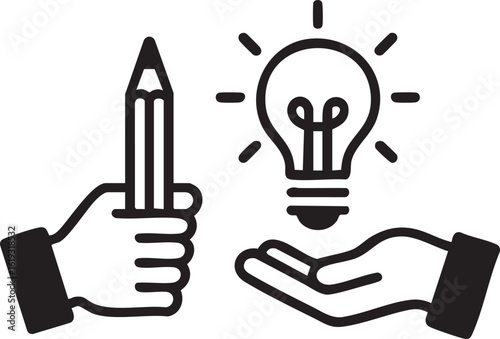 Creative Idea Line Art Minimalist Vector Illustration Innovation Symbol With Pencil Hand And Light Bulb For Design Thinking Concept