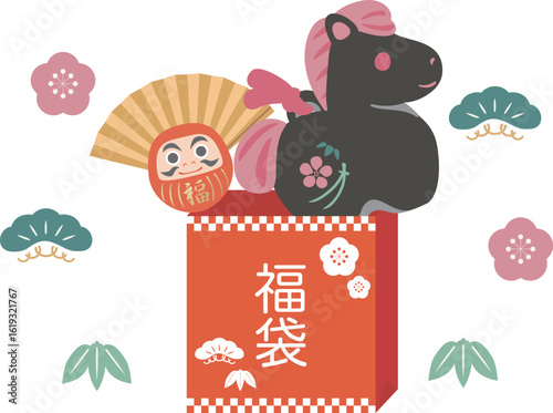 馬　午　午年　福袋　初売り　セール　年賀　2026　年賀状　干支　かわいい　飾り　イラスト
