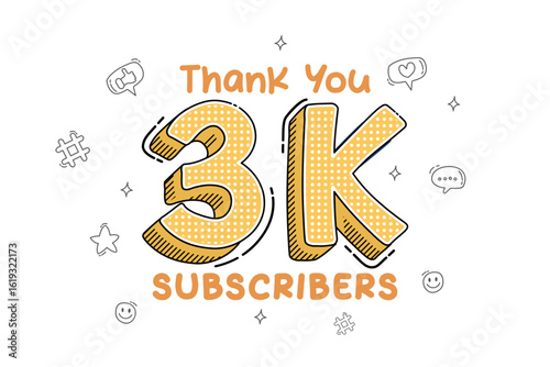 Thank you for 3000 subscribers cartoon style, 3k subscribers celebration greeting vector illustration