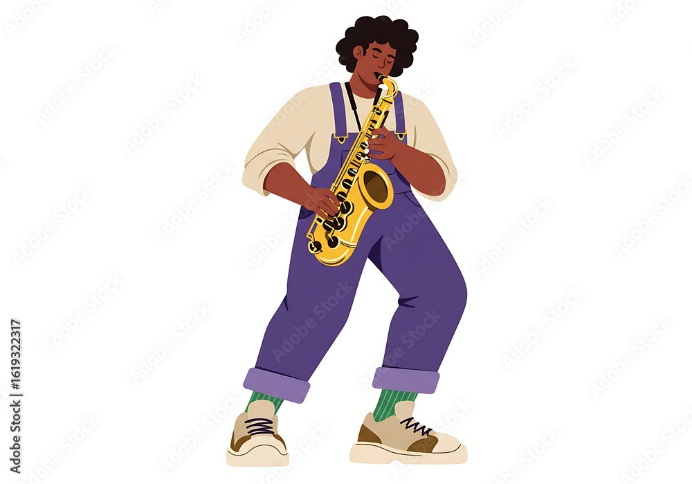 Naklejka premium young man playing the saxophone