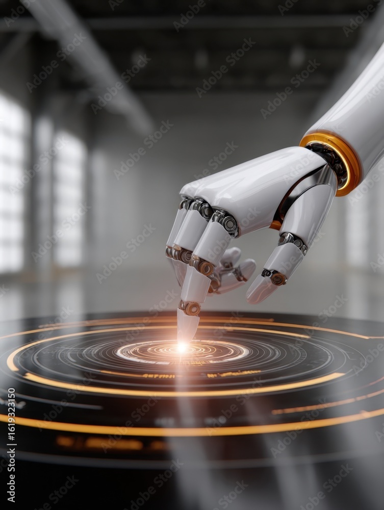 Fototapeta premium Exploring robotics interaction with advanced technology futuristic lab digital concept close-up perspective
