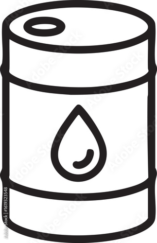 Line Art Vector Of Oil Barrel Icon With Droplet Symbol In Minimal Outline Style Representing Fuel Energy Petroleum Industry And Storage

