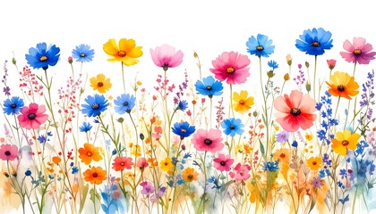 Vibrant floral border in watercolor style