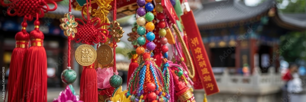 Fototapeta premium Traditional Chinese Decorative Ornaments with Colorful Tassels