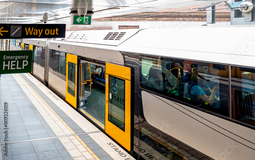 Scenes in the Sydney Metro, a fully automated rapid transit system serving the city. and consists of 13 stations and 36 km of twin tracks, mostly underground. Sydney, Australia 2020