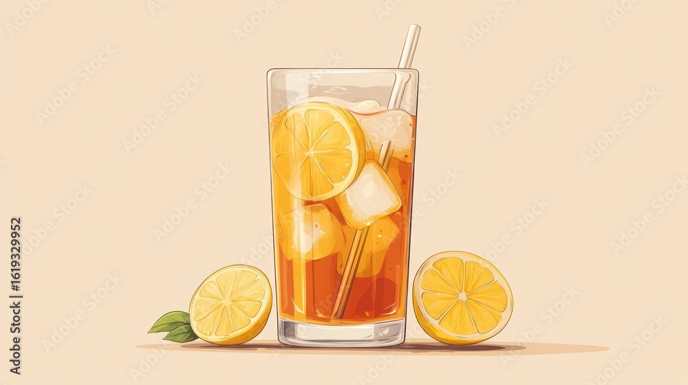 Fototapeta premium Iced tea with lemon slices