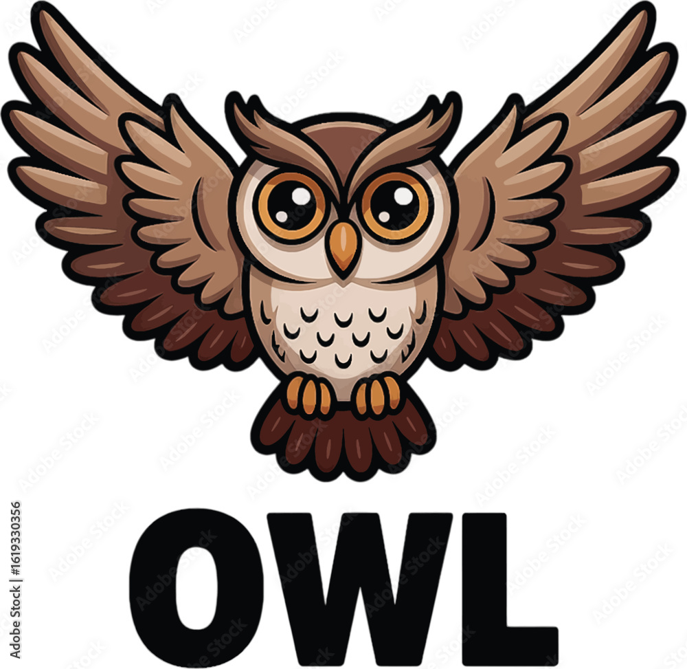 Obraz premium Brown Owl Cartoon Character Illustration