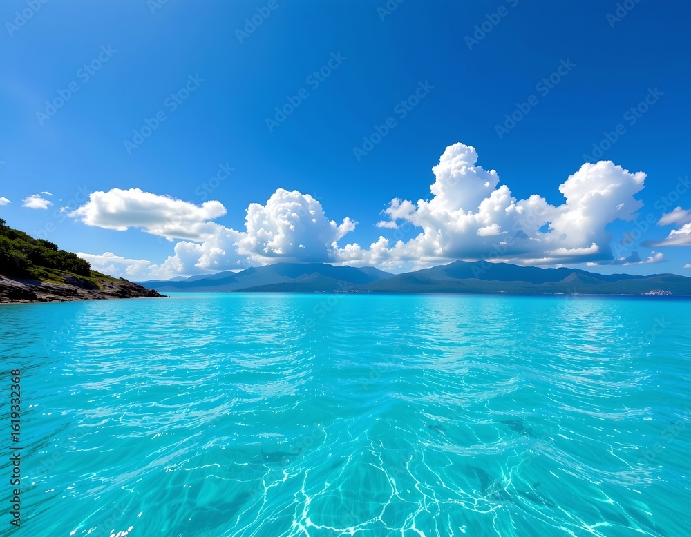 Fototapeta premium Vibrant Turquoise Ocean with Rocky Shoreline