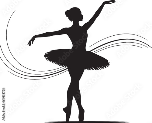 Graceful ballerina silhouette performing ballet dance with flowing lines vector