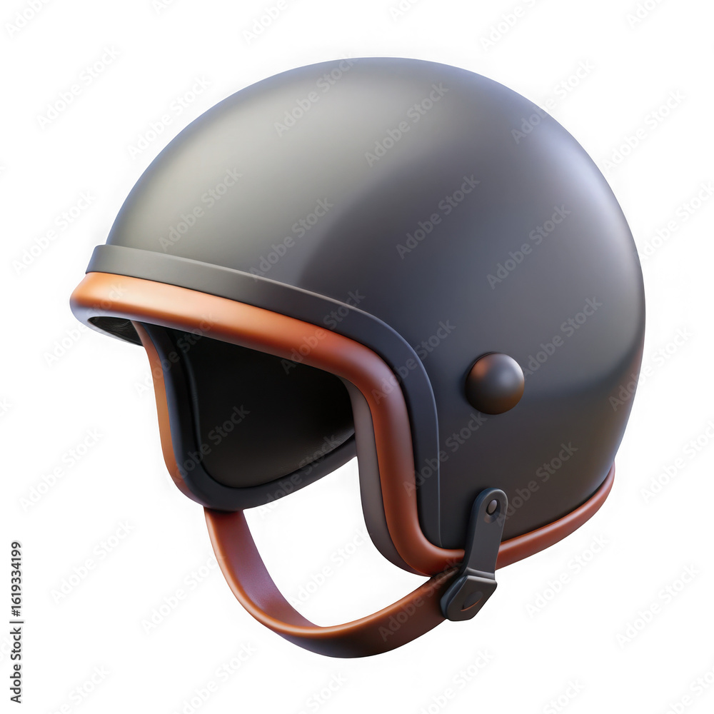 Fototapeta premium Stylish dark gray retro motorcycle helmet with orange trim and chin strap isolated on transparent background