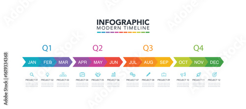 Infographic template for business months timeline diagram