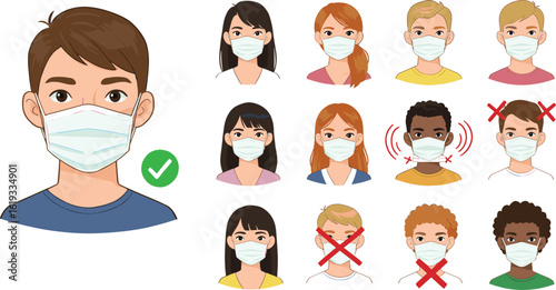 Facial recognition in diverse group, selecting correct person, cad drawing flat vector illustration, character identification, AI, education, analysis