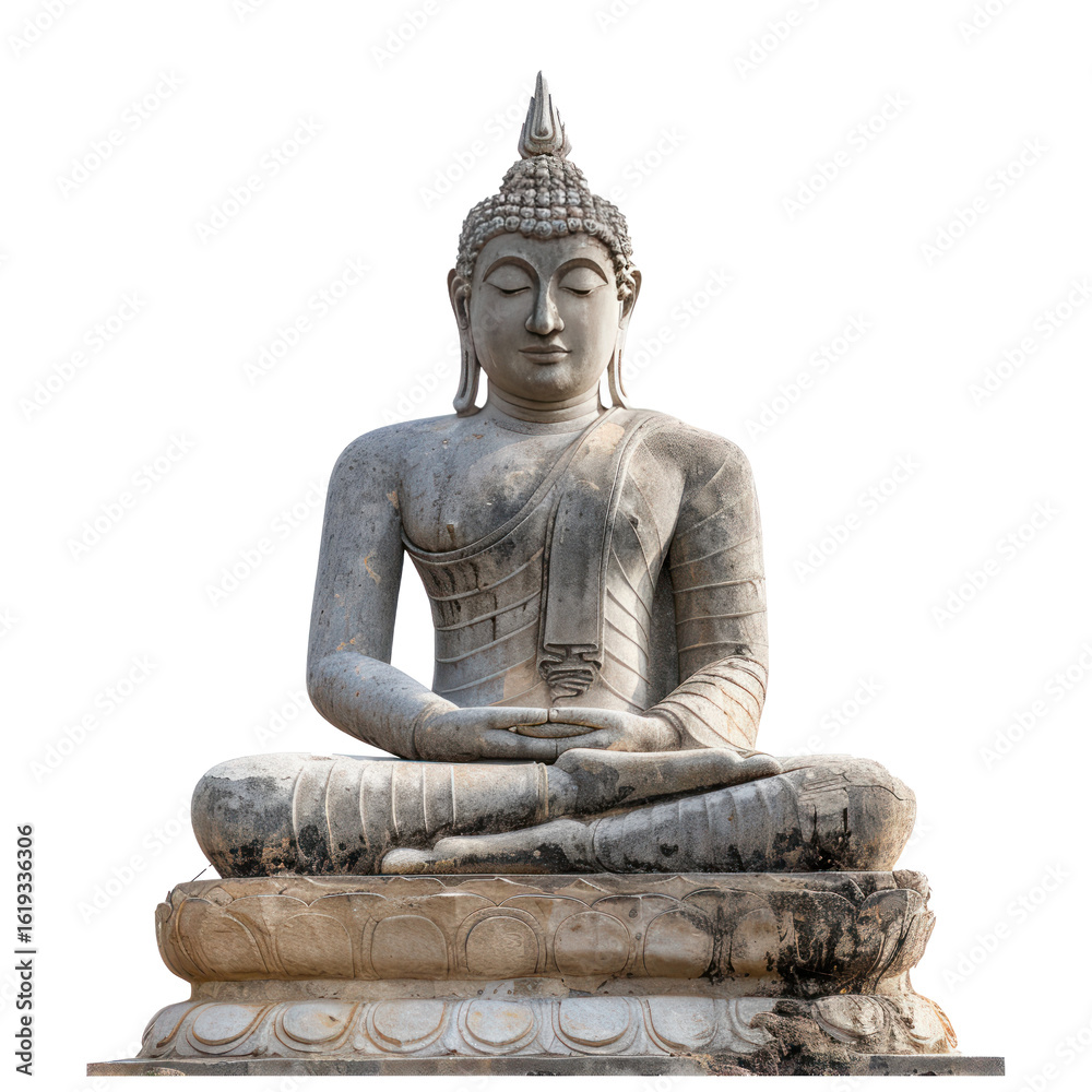 Fototapeta premium Buddha status made of stone front view isolate on transparency background